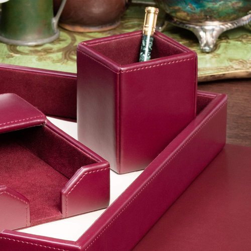 Dacasso Burgundy Bonded Leather Pencil Cup