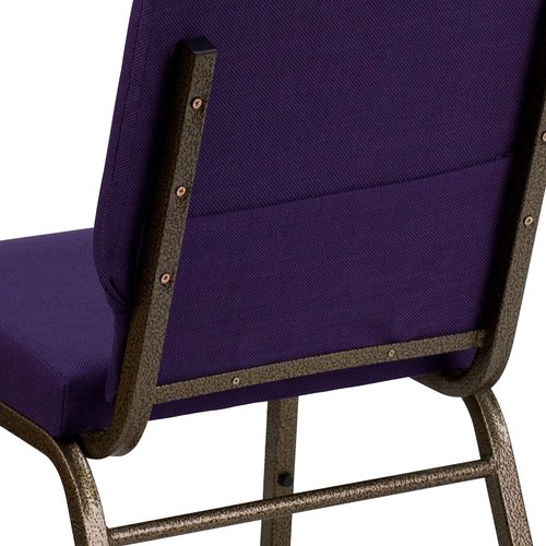 EMMA + OLIVER Stacking Auditorium Chair with 19" Seat - Royal Purple Fabric/Gold Vein Frame