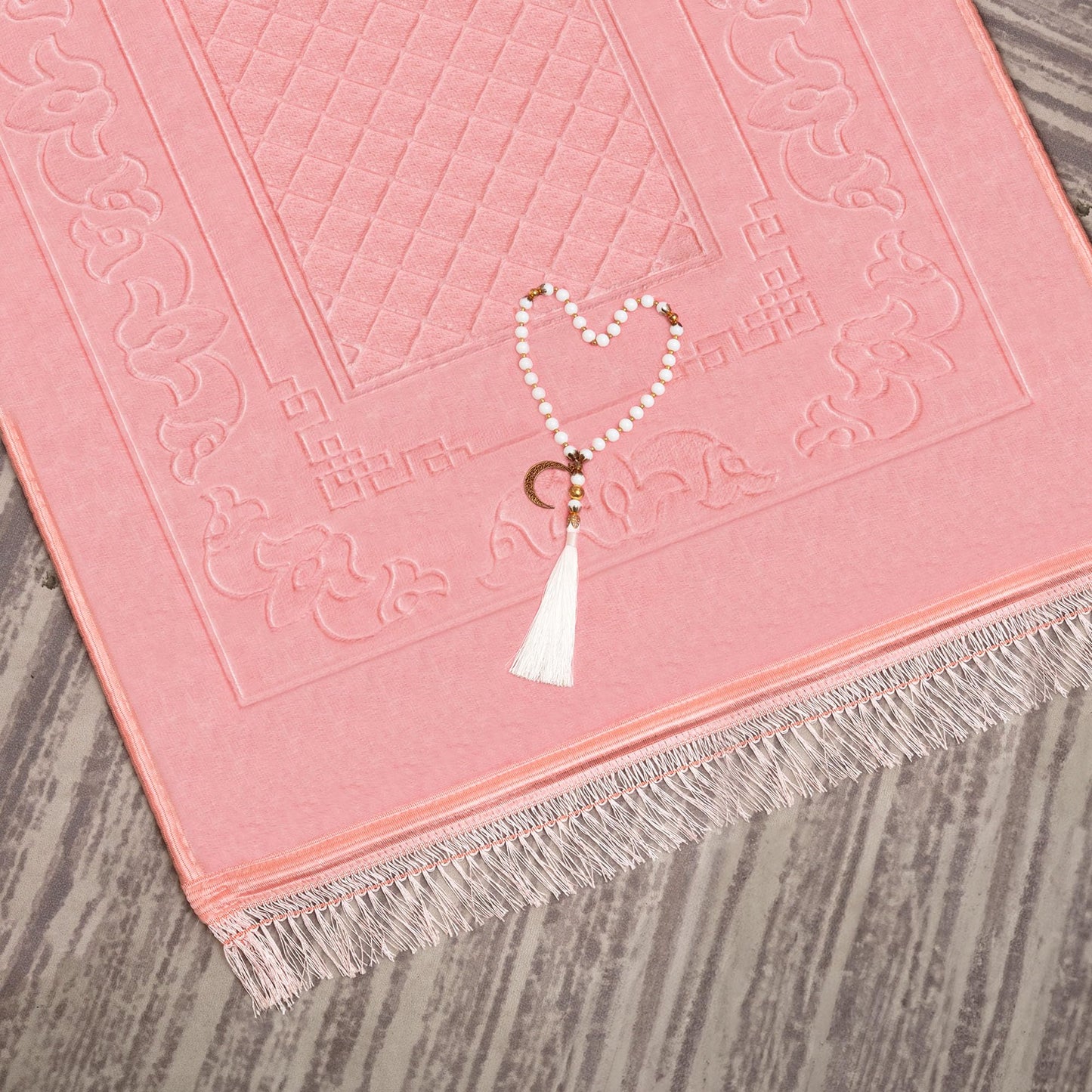 YAZEIN Muslim Prayer Rug with Tasbih Prayer Beads, Soft Large Prayer Matt Islam, Padded Islamic Prayer Mat Thick for Men and Women, Janamaz, Sajadah (Pink)