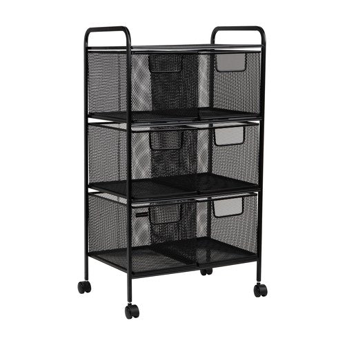Mind Reader Multipurpose Rolling Cart with Drawers, Office Storage Organizer, Utility Cart, Metal Mesh, Black