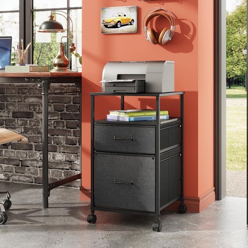 DEVAISE Mobile File Cabinet - Rolling Printer Stand with Open Storage Shelf for Home Office - Black