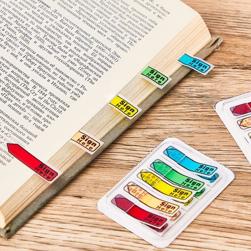 Teling 2000 Pcs/ 20 Packs Sign Here Sign Date Tabs Stickers Colored with Dispenser Arrow Flag Tabs with Dispenser Easy to Post for Notary Books Paper(Cute Style)