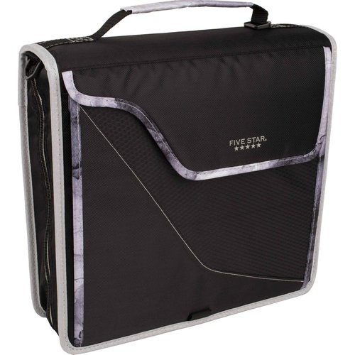 Five Star Zipper Binder, 3 Inch 3-Ring Binder with D Rings, Removable Padded Case, 5-Tab Expanding File and Multi-Use Strap, 850 Sheet Capacity, Black/Gray (29296IT8)