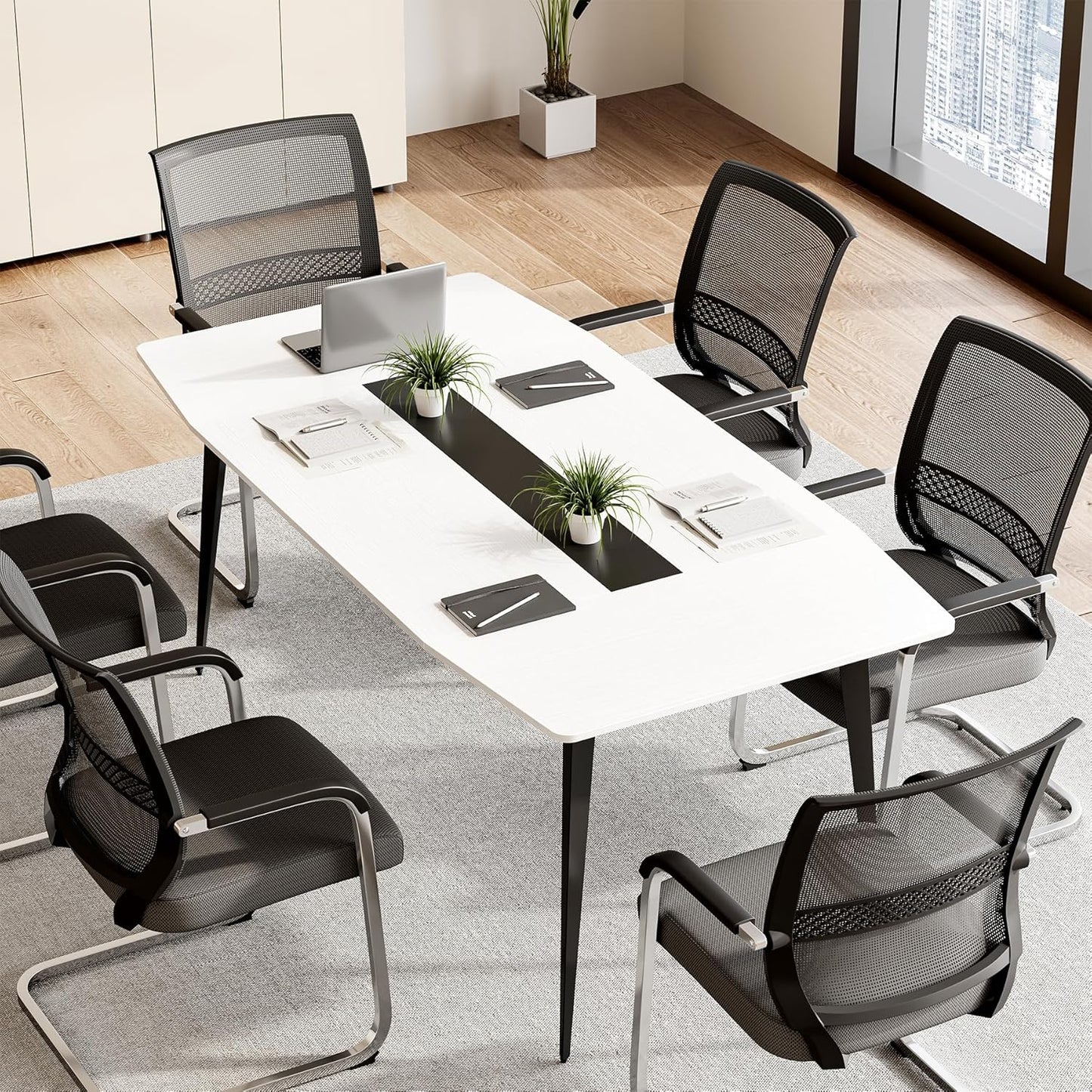 LITTLE TREE 6 FT Conference Room Table, 70.86L x 35.43W x 29.52H Inches Boat Shaped Meeting Seminar Boardroom Table