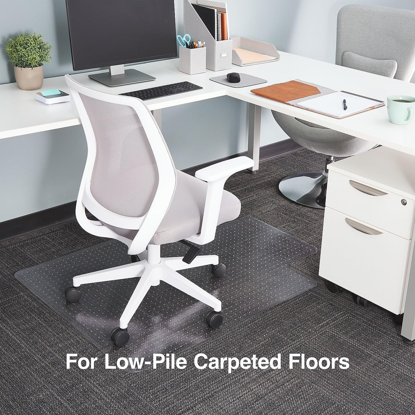 Staples Office Chair Mat, Clear Floor Mats with Lip, Low-Pile Carpets, Extended Under-Desk Coverage, 48 x 36 Inch, Smooth Glide