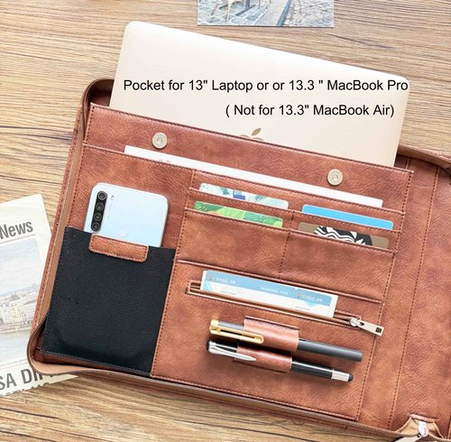 Gvalant 7 Ring Check Binder Vegan Leather Portfolio for 3-Up Business Size Checks, with Handle and Zippered Briefcase with 500 Check Capacity，9 x 13 inch Sheets