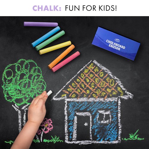 Alitte Dustless Chalkboard Chalk - Set of 12 Colored & 12 White Chalk Sticks - Sketching, Drawing, Writing Supplies for Classroom, Home Schooling, Cafe Menu, Sidewalk Art