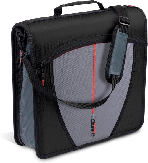Case-it Mighty Zip Tab School Zipper Binder - 3-Inch O-Rings, 600-Sheet Capacity, 5-Subject Organizer | Jet Black