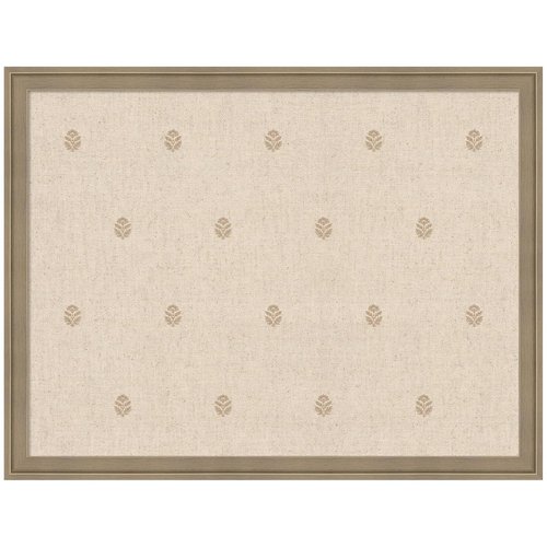 Kate and Laurel Framed Fabric Pinboard - Beige Botanical Print | 26 x 20 Classic Bulletin Board