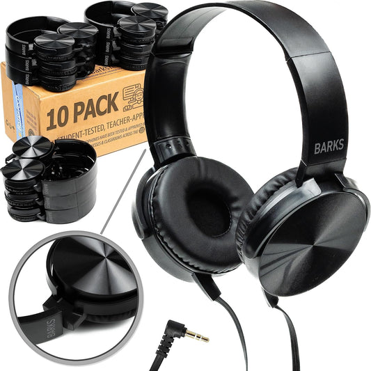 Barks Classroom Headphones - Premium On-Ear Student Headphones | 10 Pack, Stealth Color, Noise Reducing, Durable & Comfortable for K-12 Schools
