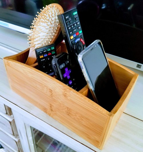 Natural Bamboo Organizer | Kitchen Counter Utensil Storage | Home Office Stationery Desk Caddy | Living Room Table Accessory Remote Holder by Splash Soup