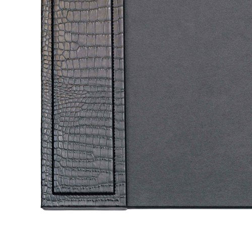 Dacasso Black Crocodile Embossed Leather Desk pad with Side-Rails, 25.5 by 17.25 Inch