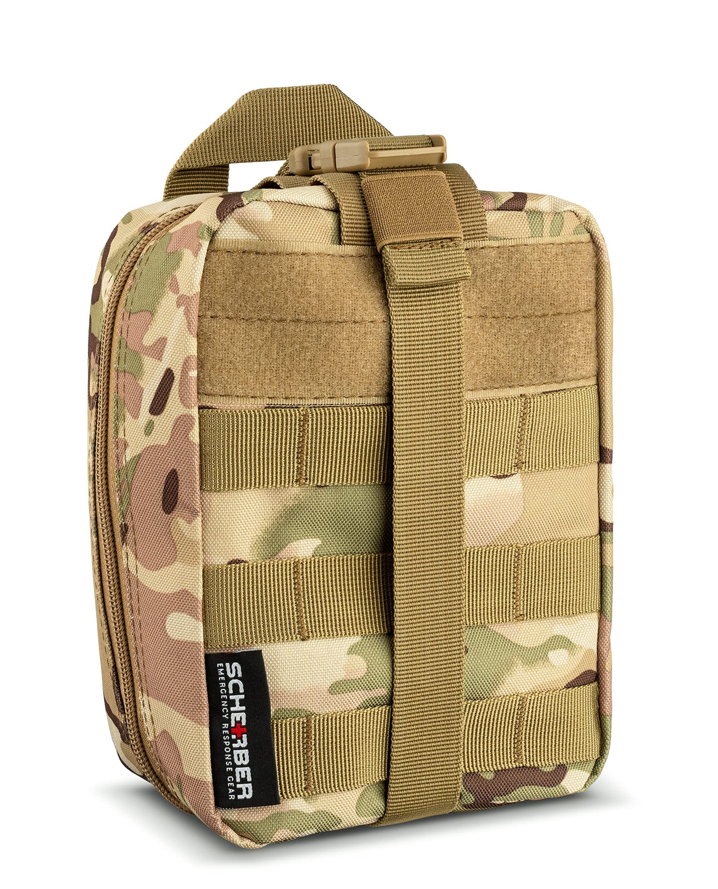 Scherber Premium IFAK Kit Trauma Pack Fully Stocked MOLLE Pouch w/CAT Tourniquet, HyFin Vent Chest Seal, & Israeli Bandage Trauma Kit for Emergency, Gunshot, Bleeding, & Major Wound Care (Camouflage)