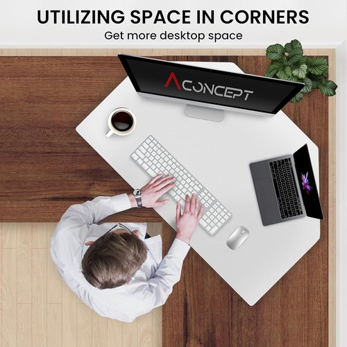 Aconcept 32-Inch White Corner Standing Desk Converter - Height Adjustable Sit to Stand Riser | Dual Monitor Workstation