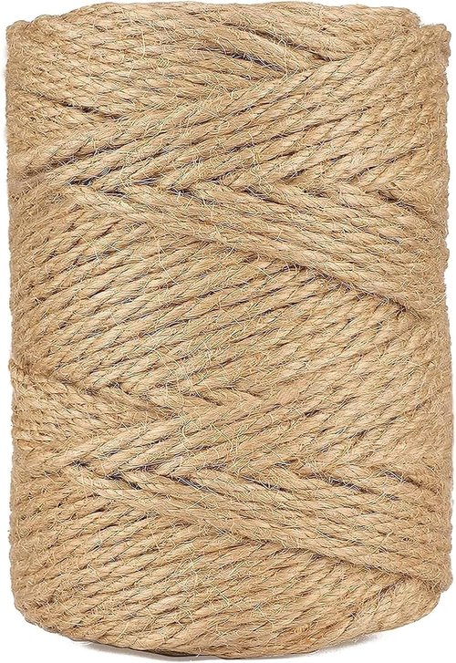 Jute Twine 4mm - Heavy Duty Braided Natural Rope for DIY Crafts & Gardening | 328 Feet Brown String