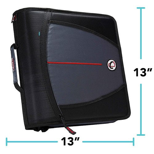 Case-it Mighty Zip Tab School Zipper Binder | 3-Inch O-Rings, 600-Sheet Capacity, 5-Subject Expanding File Folder, Multiple Pockets & Storage Organizer, Shoulder Strap | D-146 Red