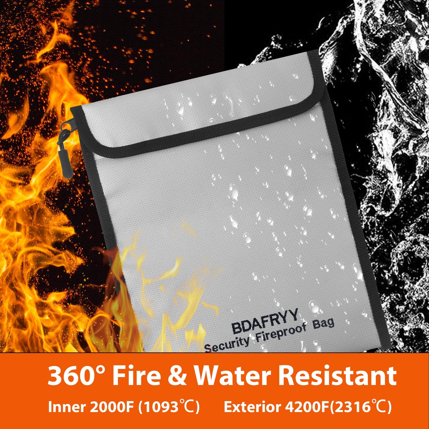 3 Pcs Fireproof Waterproof Money Important Document Bag(2000℉),Fire Proof Bag for Documents,Fire Proof Money Bag for Cash,for A4 A5 Documents Holder,Cash,Passport,Tablet,Laptop,File,Jewelry