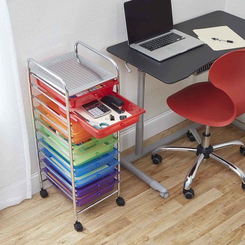 ECR4Kids 10-Drawer Mobile Organizer, Storage Cart, Assorted