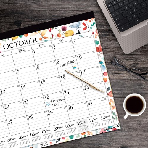CRANBURY Large 22x17 Desk Calendar 2025-2026, Use Now to Dec 2026 as Big Deskpad Calendar or Extra Large Hanging Wall Planner, Colorful Seasonal Designs, Includes Stickers