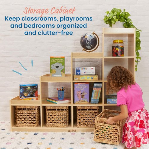 ECR4Kids Double-Sided Cube Storage Organizer - Versatile Classroom Furniture in Natural Finish