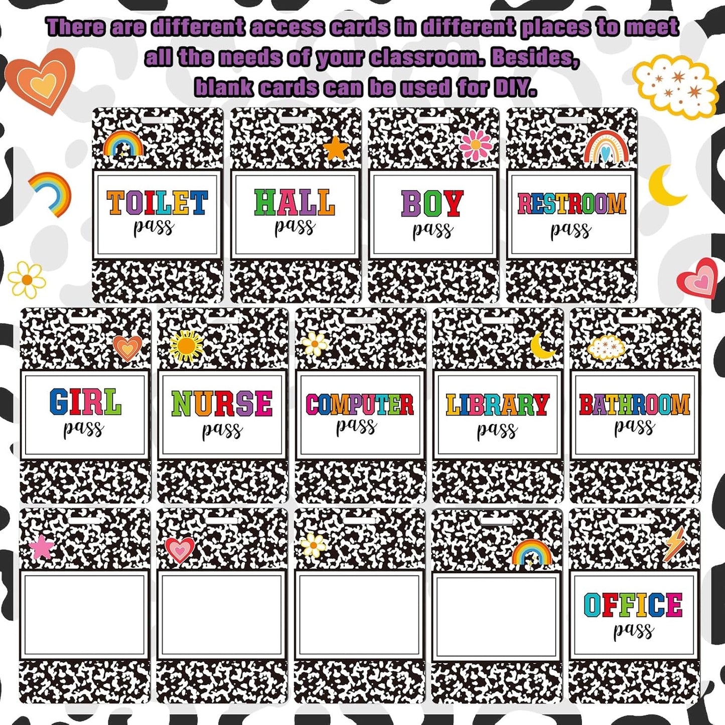 Skiennix Hall Pass Lanyards - Set of 14 Unbreakable PVC for Classroom, Office & Library Use