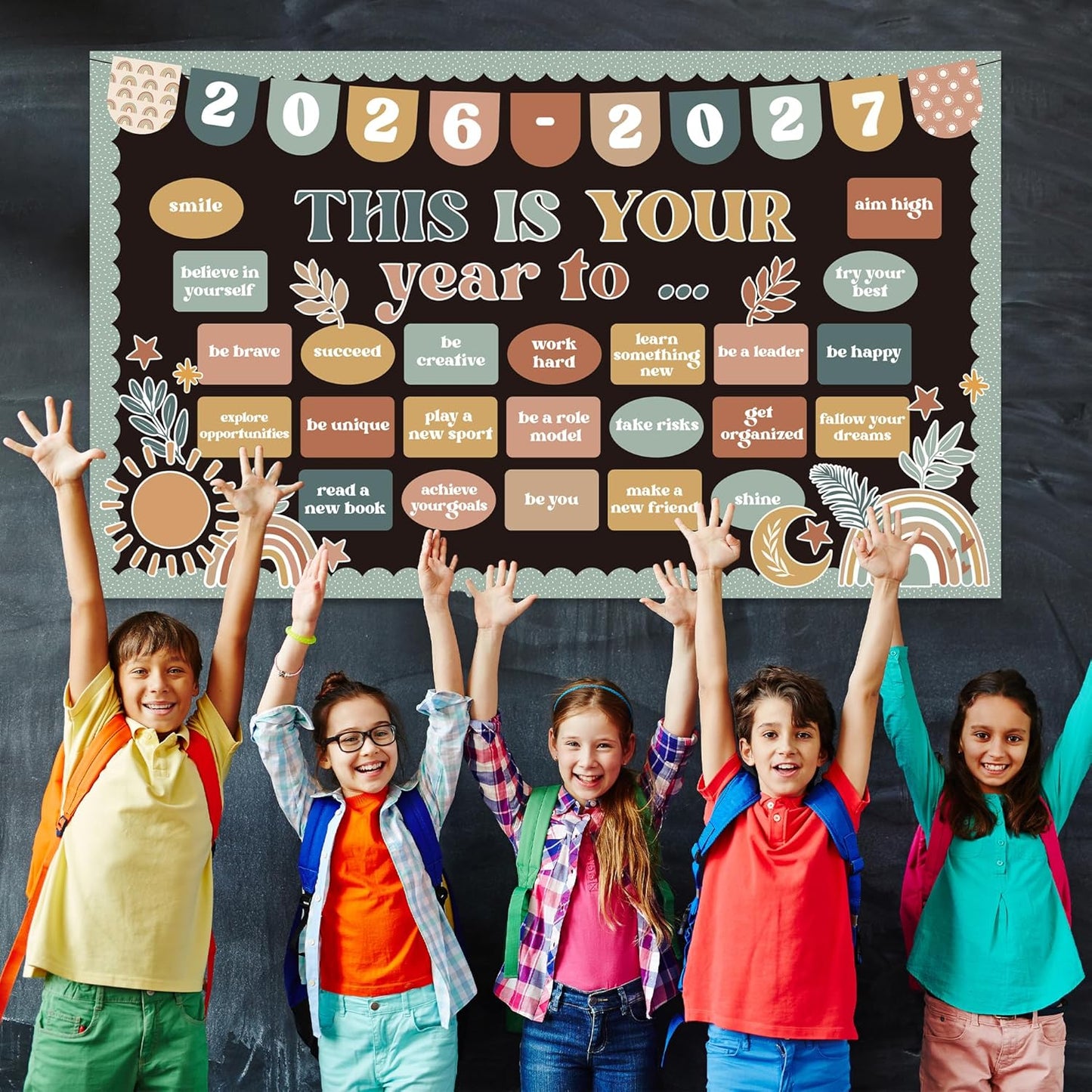 Skiennix Boho Bulletin Board Set - Inspirational Retro Decor for Classroom & Office | Welcome Back to School Cutouts