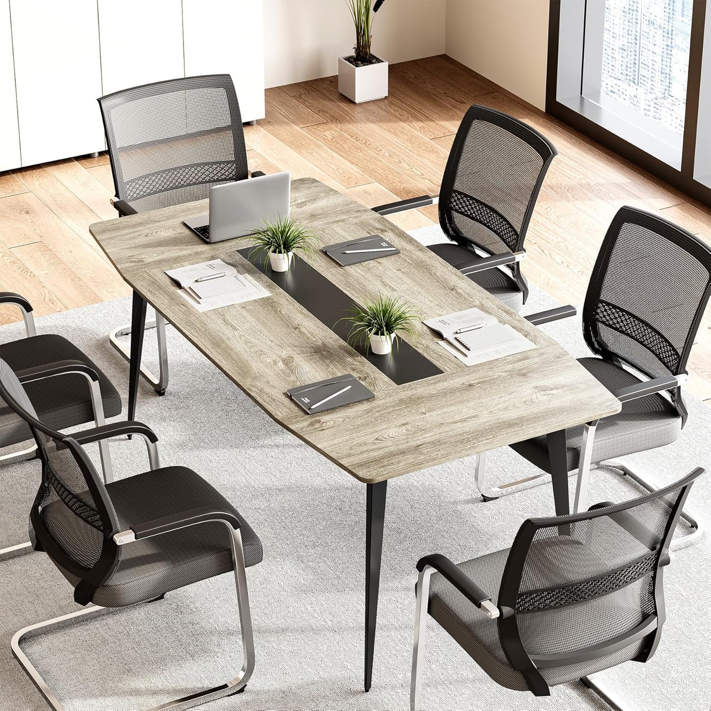 LITTLE TREE 6 FT Conference Room Table, 70.86L x 35.43W x 29.52H Inches Boat Shaped Meeting Seminar Boardroom Table