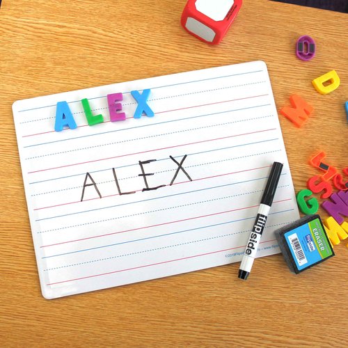 Flipside Products 9" x 12" Magnetic Dry Erase Two Sided Red & Blue Lined, Black Markers and Erasers, Ruled, Learn to Write, Writing Practice, Pack of 12