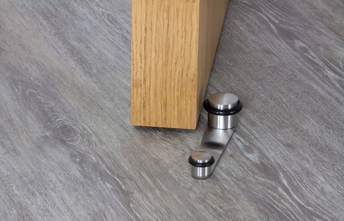 EVI | Rotating Doorstop | for Doors up to 2.75'' Thick | Black Rubber | Stainless Steel Matte Finish | Includes Screw + Anchor | Mod I-152