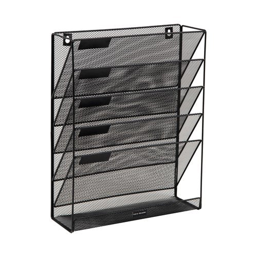 Mind Reader 5-Pocket Vertical File Storage, Desktop Organizer, Wall Mount, Office, Metal Mesh, Black