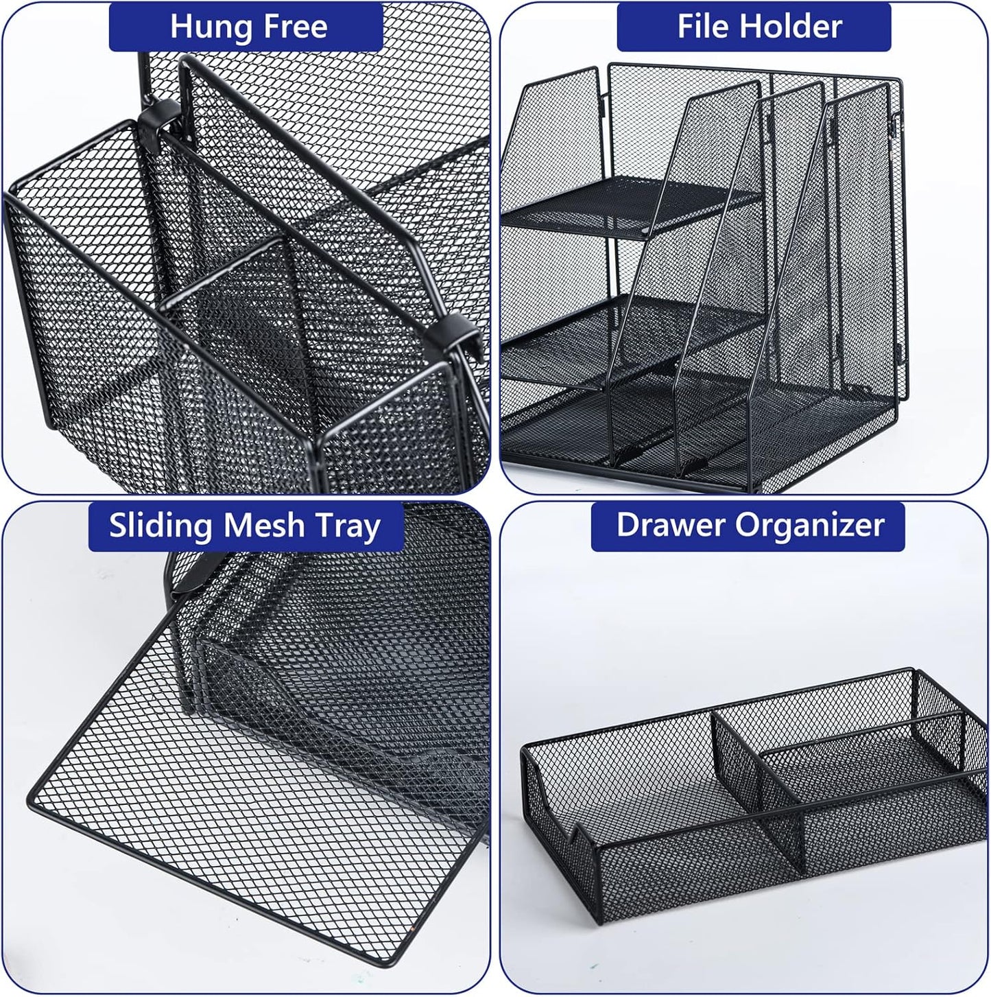 Topwey Desk Organizer - 2-Tier File Organizer with Drawer & Pen Holders | Mesh Desktop Storage Solution