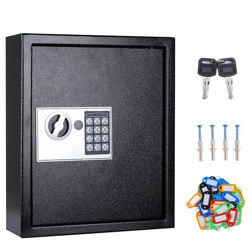 UMEKEN Key Box Wall Mount 40 Position Valet Digital Key Cabinet Lock Box with Code, Electronic Key Holder Lockbox with Key Tags, Key Organizer Locker Box, Black, 12" x 3.94" x 14.29"