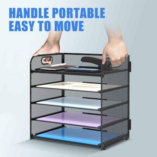 SUPEASY Bundle 5 Trays Paper Organizer & Mini 9-Grid Pen Holder (Black)