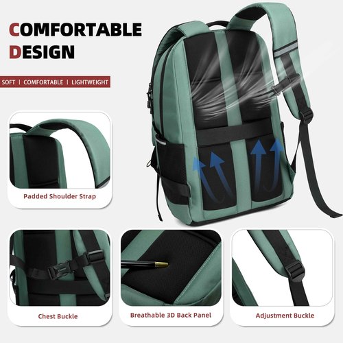 AO ALI VICTORY Women's Laptop Backpack 15.6 inch,Travel Backpack for Men,College Bookbag, Lightweight Outdoor Sport Hiking Back Pack, Everyday Daypack, Green