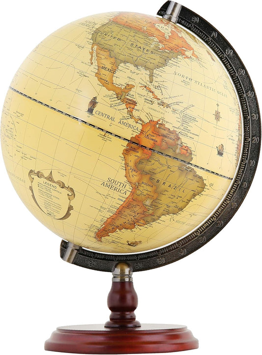 ANNOVA Antique Globe - 10" Vintage Decorative World with Wood Base | Rotating Educational Geography for Home & Office