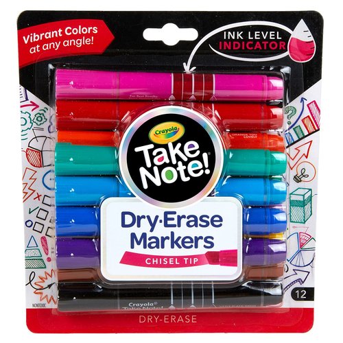 Crayola Take Note Dry Erase Markers for School (12ct) Chisel Tip Whiteboard Markers, Teacher Classroom Must Haves, Back to School Essentials, Low Odor