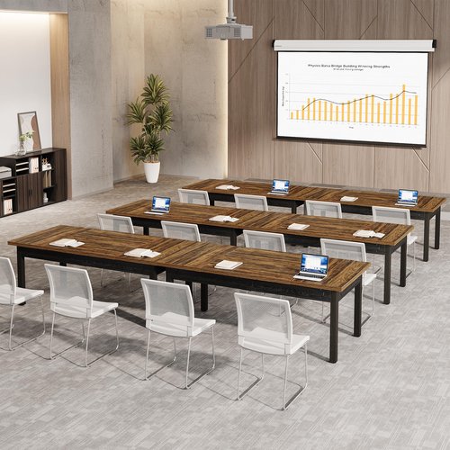 Tribesigns Rectangular Office Conference Table, Farmhouse Meeting Room Tables for 4-6 People, Business Seminar Table for Office Meeting Conference Room, Brown and Black