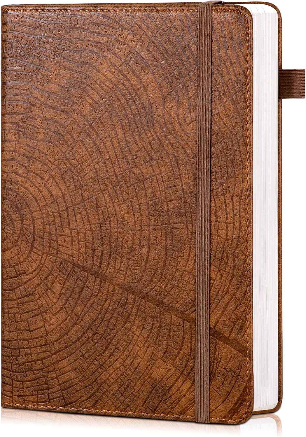 CAGIE Leather Bound Journal - Tree Growth Ring Design | 256 Pages, A5 Hardcover Notebook for Writing