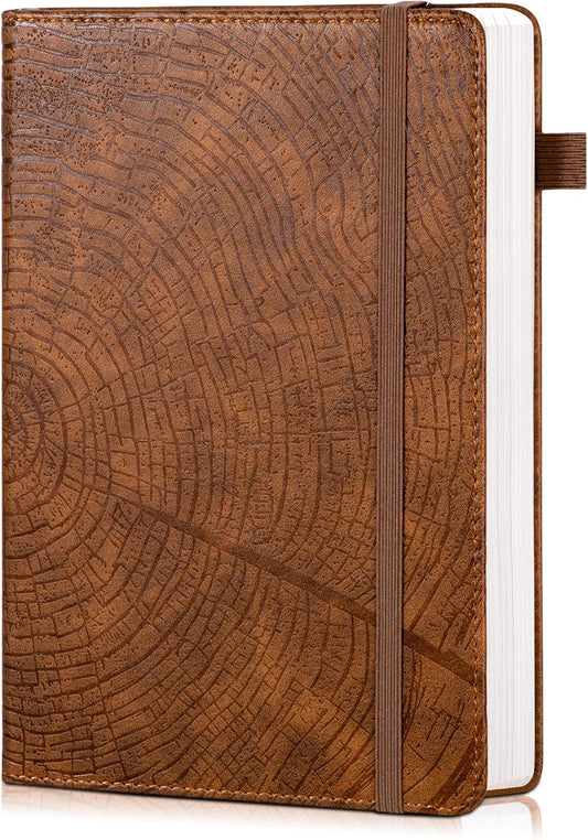 CAGIE Leather Bound Journal - Tree Growth Ring Design | 256 Pages, A5 Hardcover Notebook for Writing