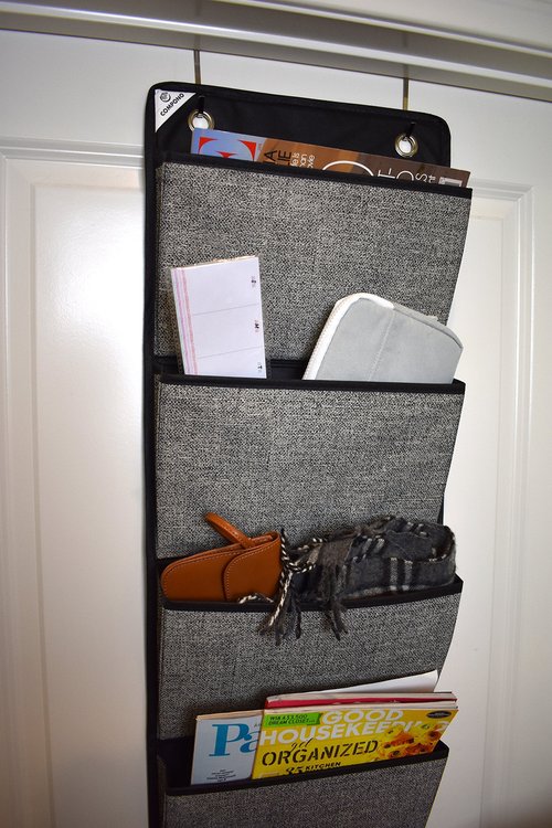 COMPONO Office Supplies Storage Organizer Includes 2 Over Door Hangers, 6 Pocket Chart for Home, Business, Clothing, and School Organizers (Black & Gray)