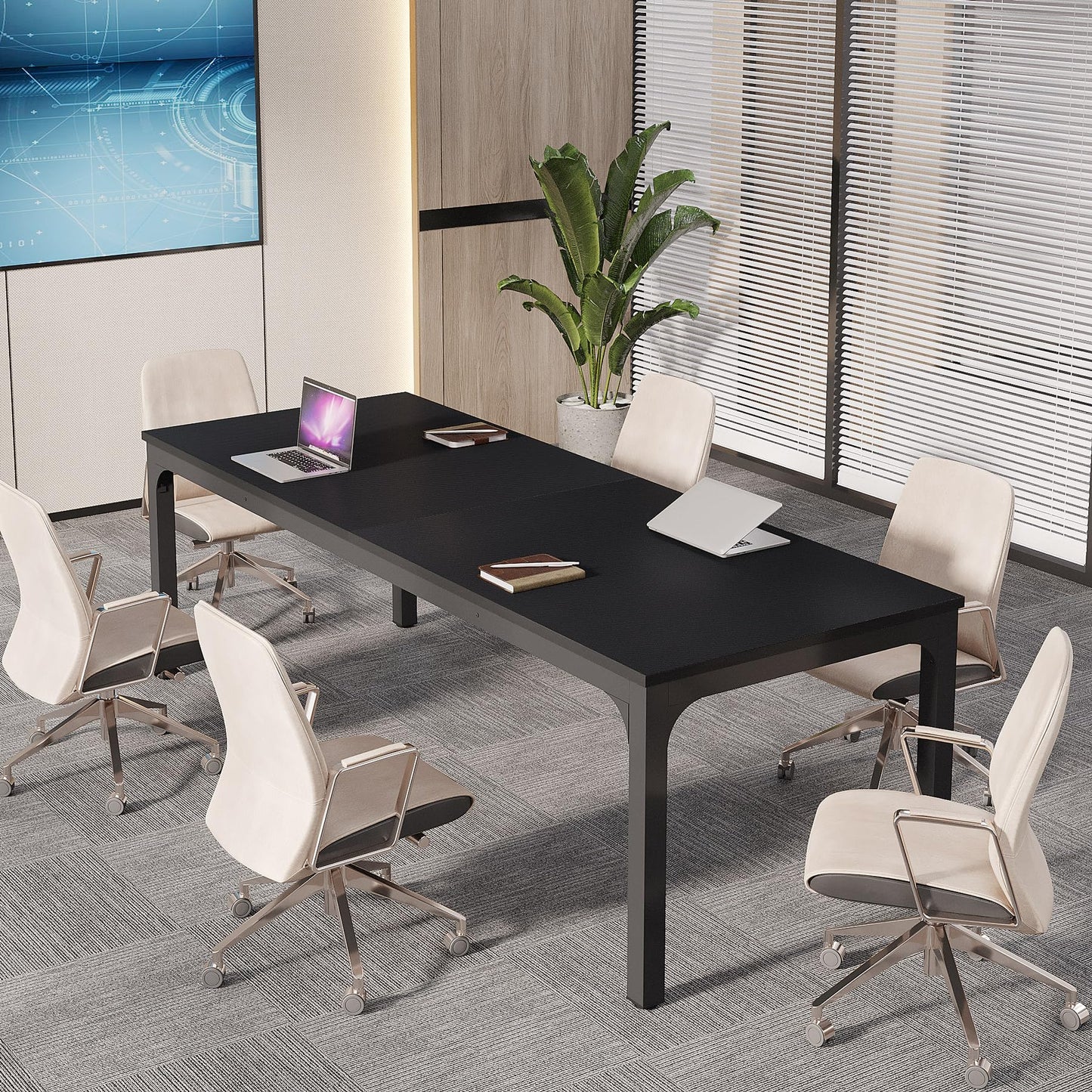 Tribesigns 6.5 FT Conference Room Table, 78.74" W x 27.56" D Large Office Conference Table, Modern Seminar Meeting Table Desk for Boardroom, Meeting Room (1, Black)