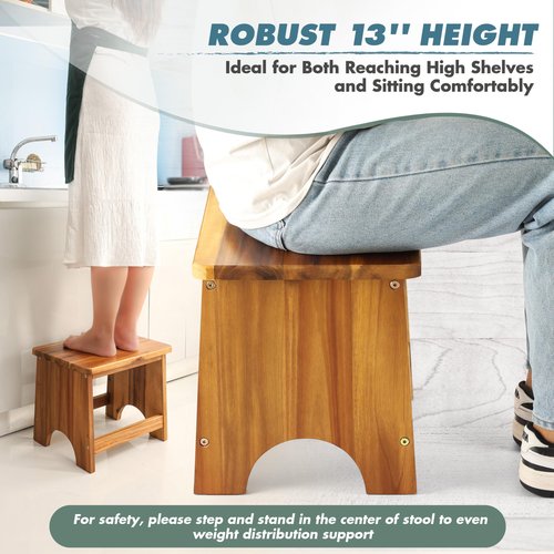 FANATU Wooden Step Stool, 13'' Heavy Duty Stepping Stool for Adults with Handle, Nonslip & Durable Design Supports up to 500lbs for Bedroom or Kitchen