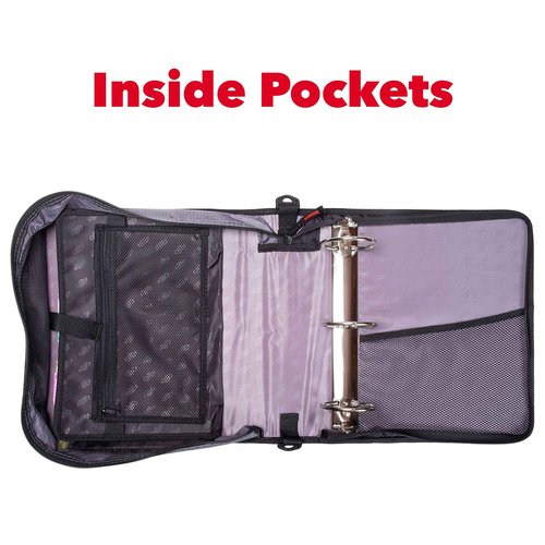 Case-it The Mighty Zip Tab Zipper Binder - 3 Inch O-Rings - 5 Color Tab Expanding File Folder - Multiple Pockets - 600 Sheet Capacity - Comes with Shoulder Strap - Black D-156-B