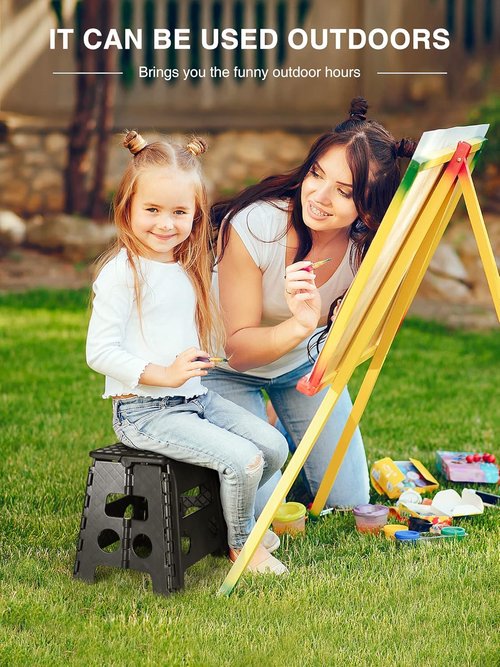 Dyforce Folding Step Stool - Heavy Duty 13" Compact Foot Stool for Adults & Kids | Holds Up to 300 lbs (Black)