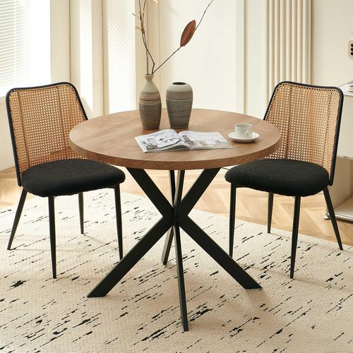 Homedot Circel Dining Table with Rattan Chairs for 2, Modern Dinette Set with Table and 2 Upholstered Dining Chairs, Classic Kitchen Table and Chairs Set for Living Room,Restaurant, Dining Hall