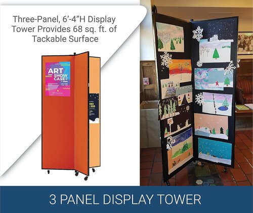 Display Towers - Portable Art Display Panels with Tackable Surface | 6'5" H x 3'1" W - Select Grey Fabric