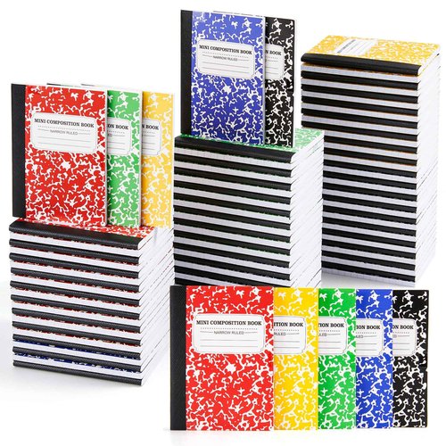 feela 90 Pack Mini Composition Notebook Bulk, Cute Pocket Composition Note Pad, Small Journal Notebooks for Students College School Supplies, 4.5" X 3.25", Narrow Ruled, 5 Marble Covers