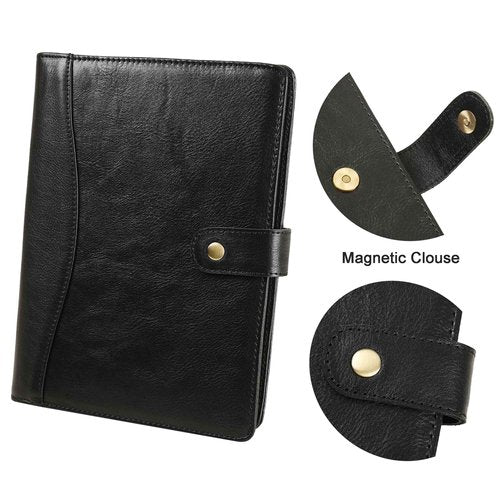 Small Portfolio Binder with Clipboard - A5 Binder Padfolio for Men Mini 5x8 Portfolio Folder with Legal Pad Holder for Business Meetings - Oil Black