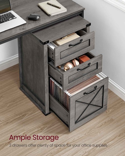 VASAGLE File Cabinet, Filing Cabinet with 3 Drawers, Printer Stand, Fit A4, Letter Size, Hanging File Folders, Modern Farmhouse Style, for Home Office, Misty Gray UOFC054G01