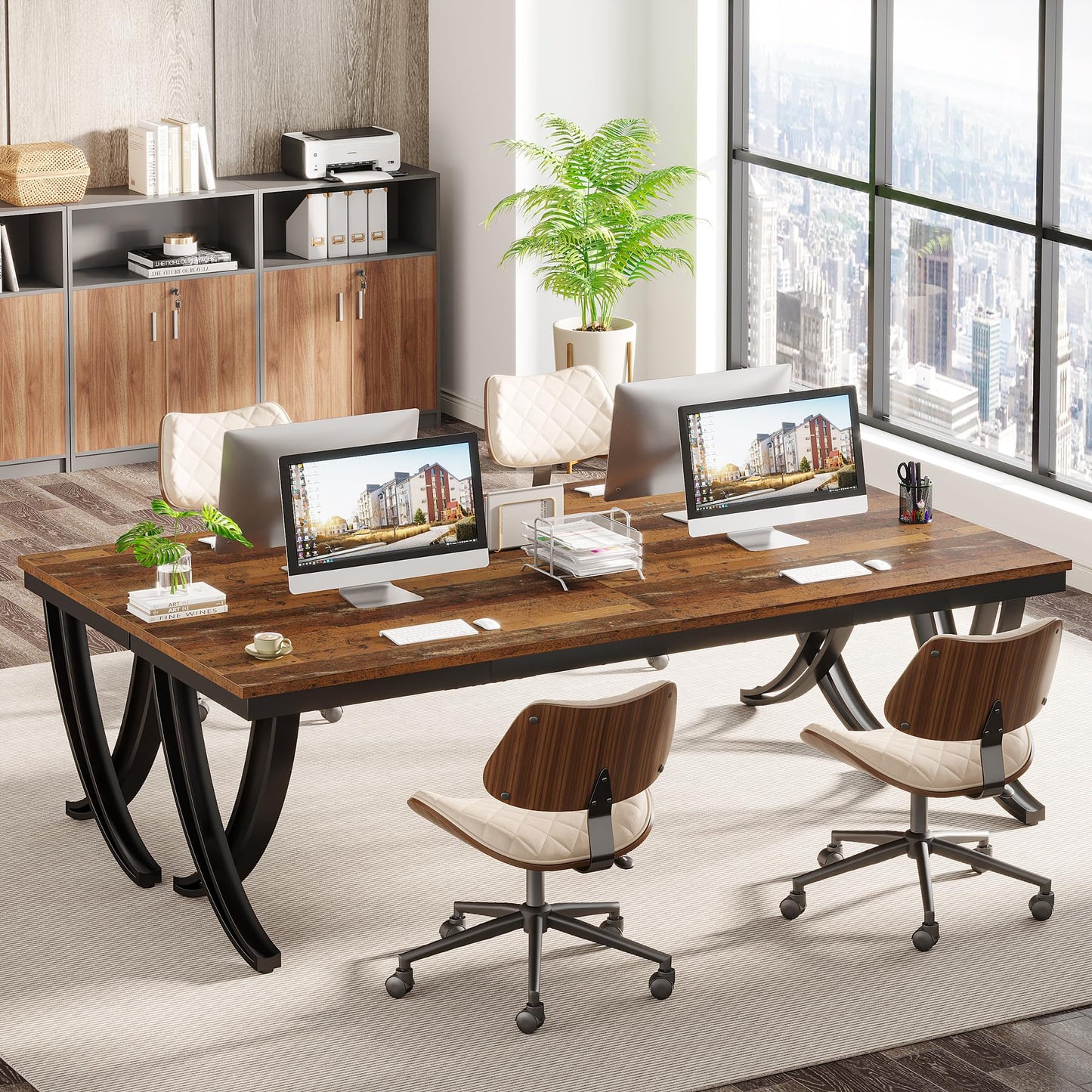 Tribesigns 6.5FT Conference Table for 6-8 People, 78 inch Long Rectangular Seminar Table with Strong Metal Frame, Business Furniture Boardroom Desk for Office Meeting Conference Room (6PCS, Mix Brown)